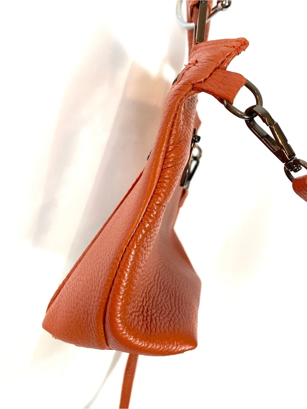 VIOLA CASTELLANI Orange Leather Convertible Handbag Crossbody Purse - Picture 7 of 10